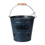 Casa si Gradina - Gradina si terasa - Gratare si accesorii - Accesorii gratare - Galeata gratar BBQ portabila Ø26 cm, metal zincat, culoare bleumarin mat, cu gratar si maner, pentru camping si picnic - Infinity.ro