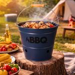 Casa si Gradina - Gradina si terasa - Gratare si accesorii - Accesorii gratare - Galeata gratar BBQ portabila Ø26 cm, metal zincat, culoare bleumarin mat, cu gratar si maner, pentru camping si picnic - Infinity.ro