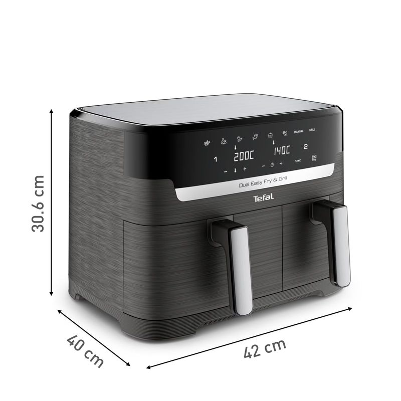 Electronice si Electrocasnice - Electrocasnice bucatarie - Aparate de gatit & desert - Friteuze - Friteuza dubla cu aer cald Tefal Dual Easy Fry & Grill air fryer EY905B10, 2700 W, capacitate 8.3 L - Infinity.ro