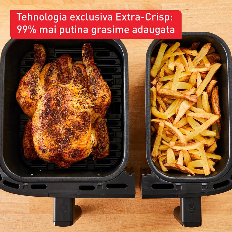 Electronice si Electrocasnice - Electrocasnice bucatarie - Aparate de gatit & desert - Friteuze - Friteuza dubla cu aer cald Tefal Dual Easy Fry & Grill air fryer EY905B10, 2700 W, capacitate 8.3 L - Infinity.ro