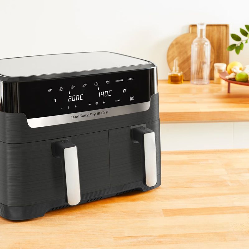 Electronice si Electrocasnice - Electrocasnice bucatarie - Aparate de gatit & desert - Friteuze - Friteuza dubla cu aer cald Tefal Dual Easy Fry & Grill air fryer EY905B10, 2700 W, capacitate 8.3 L - Infinity.ro