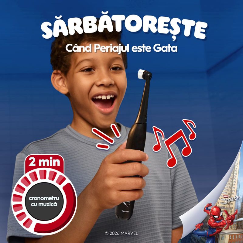 Ingrijire personala si Cosmetice - Igiena dentara - Periute de dinti electrice - Periuta de dinti electrica Oral-B iO Kids Marvel Spiderman, 1 capat de periaj, 1 trusa de calatorie - Infinity.ro