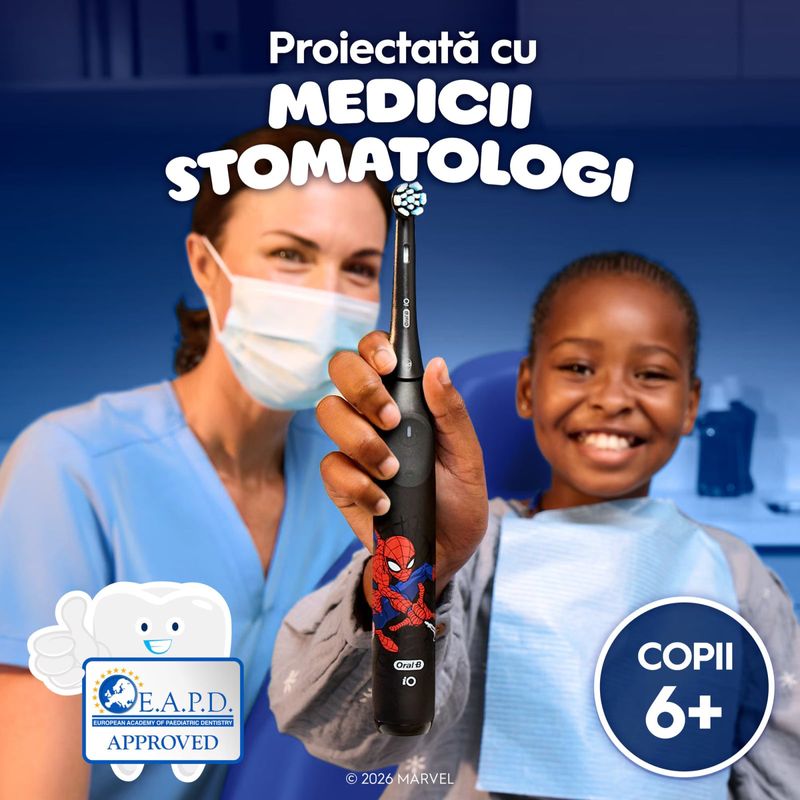 Ingrijire personala si Cosmetice - Igiena dentara - Periute de dinti electrice - Periuta de dinti electrica Oral-B iO Kids Marvel Spiderman, 1 capat de periaj, 1 trusa de calatorie - Infinity.ro