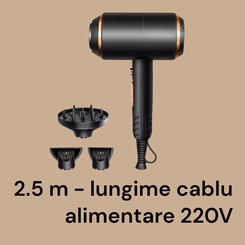 Ingrijire personala si Cosmetice - Aparate & accesorii ingrijire personala - Hair styling - Uscatoare de par - Uscator profesional, negru/aramiu, 23x13,5x8 cm, 2 duze cu 1 difuzor mare, silentios, uscare rapida si uniforma - Infinity.ro