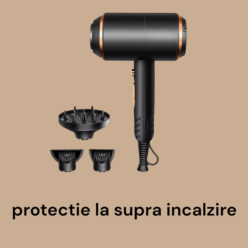 Ingrijire personala si Cosmetice - Aparate & accesorii ingrijire personala - Hair styling - Uscatoare de par - Uscator profesional, negru/aramiu, 23x13,5x8 cm, 2 duze cu 1 difuzor mare, silentios, uscare rapida si uniforma - Infinity.ro