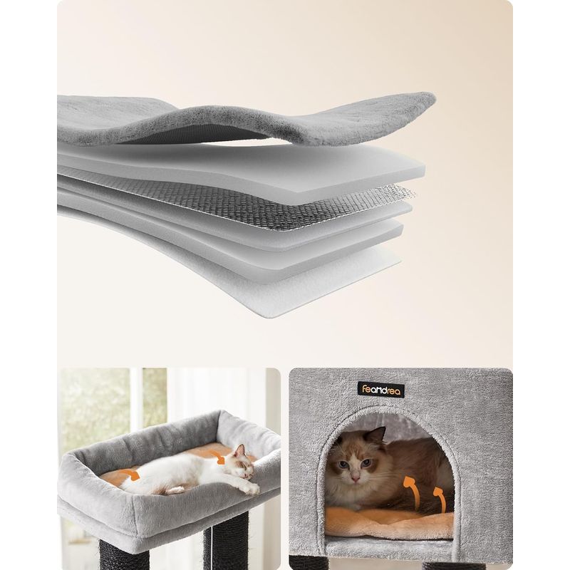 Petshop - Accesorii petshop - Culcusuri si custi - Culcusuri si saltele - Ansamblu joaca pisici 9 stalpi sisal platforme si casuta, 50x50x160 cm, talie mare, gri - Infinity.ro
