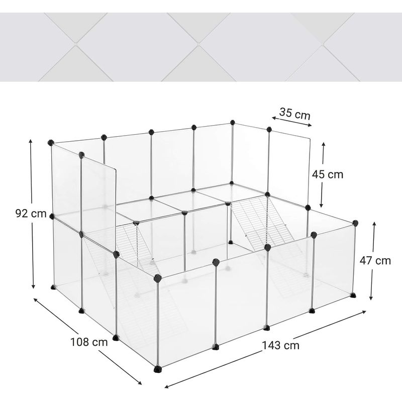 Petshop - Accesorii petshop - Culcusuri si custi - Tarcuri si colivii - Tarc animale mici rozatoare plastic modular diy, 143x108x92 cm, panouri transparente, alb - Infinity.ro