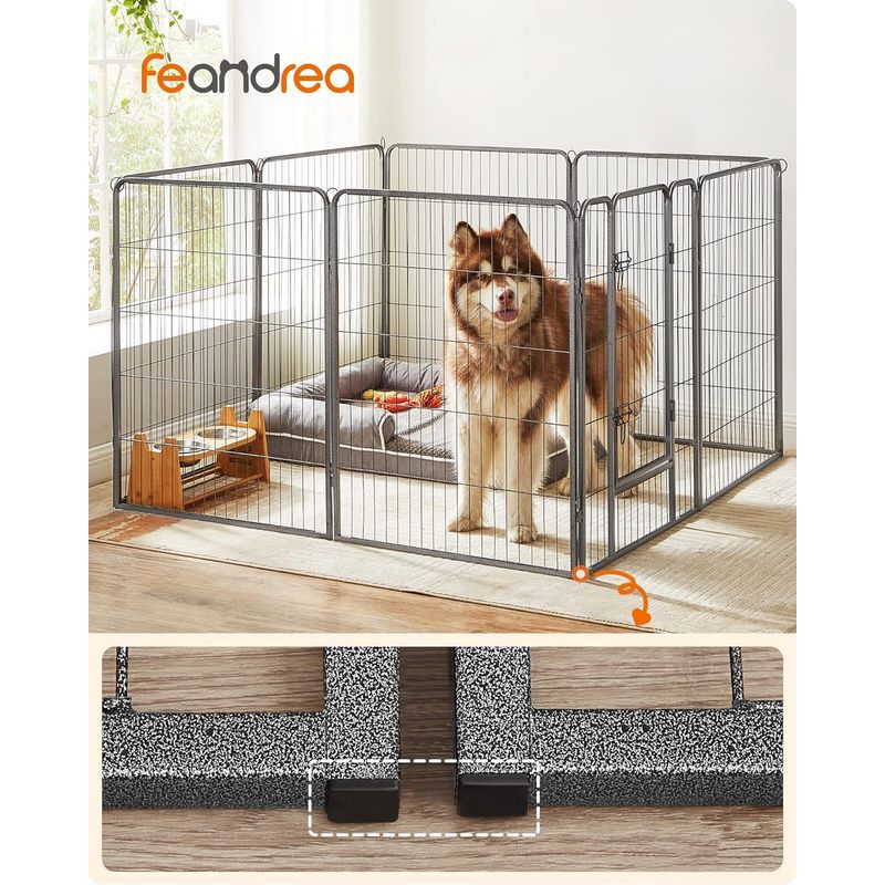 Petshop - Accesorii petshop - Culcusuri si custi - Tarcuri si colivii - Tarc panouri fier caini talie foarte mare cu usa, 157x157x100 cm, pliabil, gri - Infinity.ro
