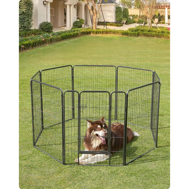 Petshop - Accesorii petshop - Culcusuri si custi - Tarcuri si colivii - Tarc panouri fier caini talie foarte mare cu usa, 157x157x100 cm, pliabil, gri - Infinity.ro