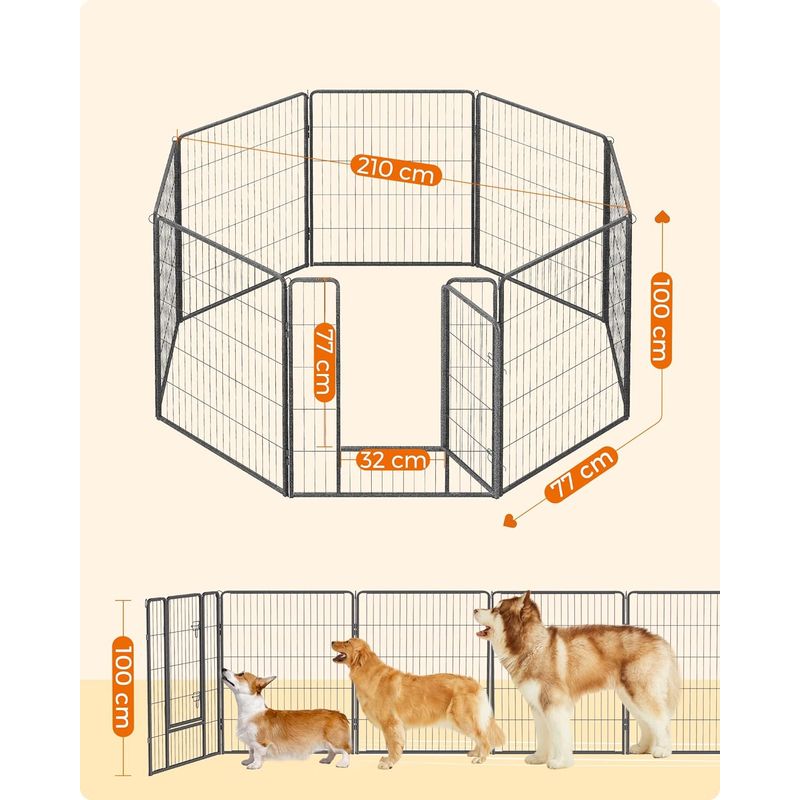 Petshop - Accesorii petshop - Culcusuri si custi - Tarcuri si colivii - Tarc panouri fier caini talie foarte mare cu usa, 157x157x100 cm, pliabil, gri - Infinity.ro