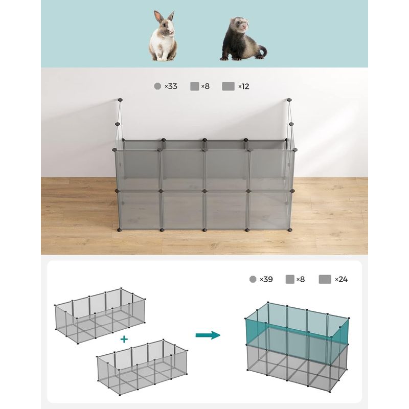 Petshop - Accesorii petshop - Culcusuri si custi - Tarcuri si colivii - Tarc pentru animale de companie, din plastic, DIY, configurabil, 143x73x46cm, gri - Infinity.ro