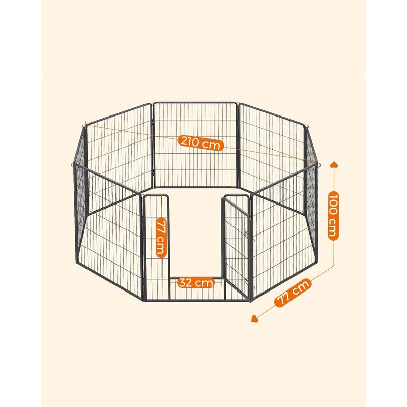 Petshop - Accesorii petshop - Culcusuri si custi - Tarcuri si colivii - Tarc metalic pentru animale, 8 panouri modulare, utilizare interior sau exterior, 160x160x100 cm, negru - Infinity.ro