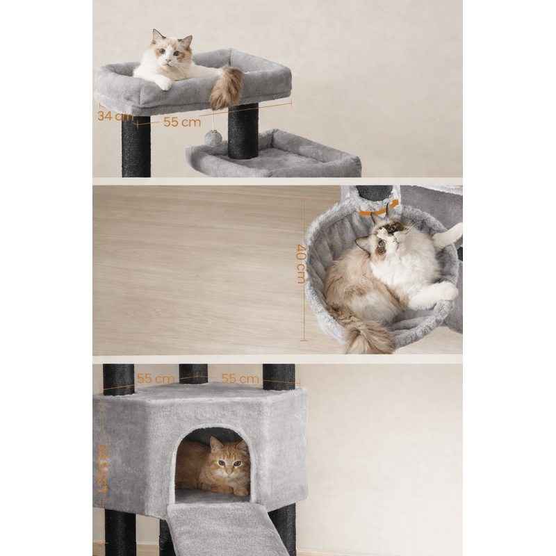 Petshop - Accesorii petshop - Jucarii animale - Ansambluri de joaca - Ansamblu joaca pisici xxl 5 niveluri stalpi sisal grosi, 55x55x187 cm, talie mare, gri - Infinity.ro