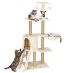 Petshop - Accesorii petshop - Jucarii animale - Ansambluri de joaca - Ansamblu joaca pisici loc zgariat ascunzatoare culcus mingi, 136 cm, stalpi sisal, crem - Infinity.ro