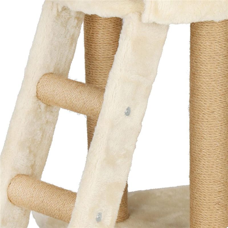 Petshop - Accesorii petshop - Jucarii animale - Ansambluri de joaca - Ansamblu joaca pisici loc zgariat ascunzatoare culcus mingi, 136 cm, stalpi sisal, crem - Infinity.ro