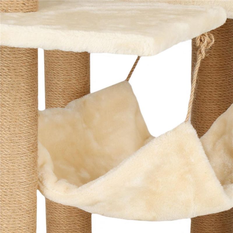 Petshop - Accesorii petshop - Jucarii animale - Ansambluri de joaca - Ansamblu joaca pisici loc zgariat ascunzatoare culcus hamac minge, 154 cm, stalpi sisal, crem - Infinity.ro