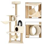 Petshop - Accesorii petshop - Jucarii animale - Ansambluri de joaca - Ansamblu joaca pisici loc zgariat ascunzatoare culcus hamac minge, 154 cm, stalpi sisal, crem - Infinity.ro