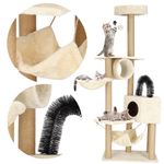 Petshop - Accesorii petshop - Jucarii animale - Ansambluri de joaca - Ansamblu joaca pisici loc zgariat ascunzatoare culcus hamac minge, 154 cm, stalpi sisal, crem - Infinity.ro