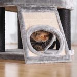 Petshop - Accesorii petshop - Jucarii animale - Ansambluri de joaca - Ansamblu joaca pisici tip copac 2 culcusuri 2 ascunzatoare, 50x50x141 cm, stalpi sisal, gri - Infinity.ro
