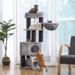 Petshop - Accesorii petshop - Jucarii animale - Ansambluri de joaca - Ansamblu joaca pisici tip copac 2 culcusuri 2 ascunzatoare, 50x50x141 cm, stalpi sisal, gri - Infinity.ro