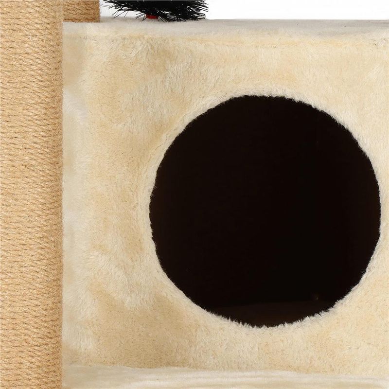 Petshop - Accesorii petshop - Jucarii animale - Ansambluri de joaca - Ansamblu joaca pisici loc zgariat ascunzatoare culcus hamac minge, 154 cm, stalpi sisal, crem - Infinity.ro