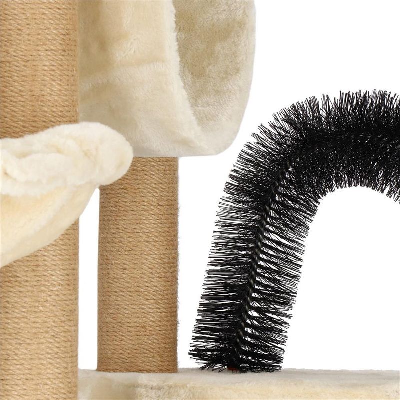 Petshop - Accesorii petshop - Jucarii animale - Ansambluri de joaca - Ansamblu joaca pisici loc zgariat ascunzatoare culcus hamac minge, 154 cm, stalpi sisal, crem - Infinity.ro