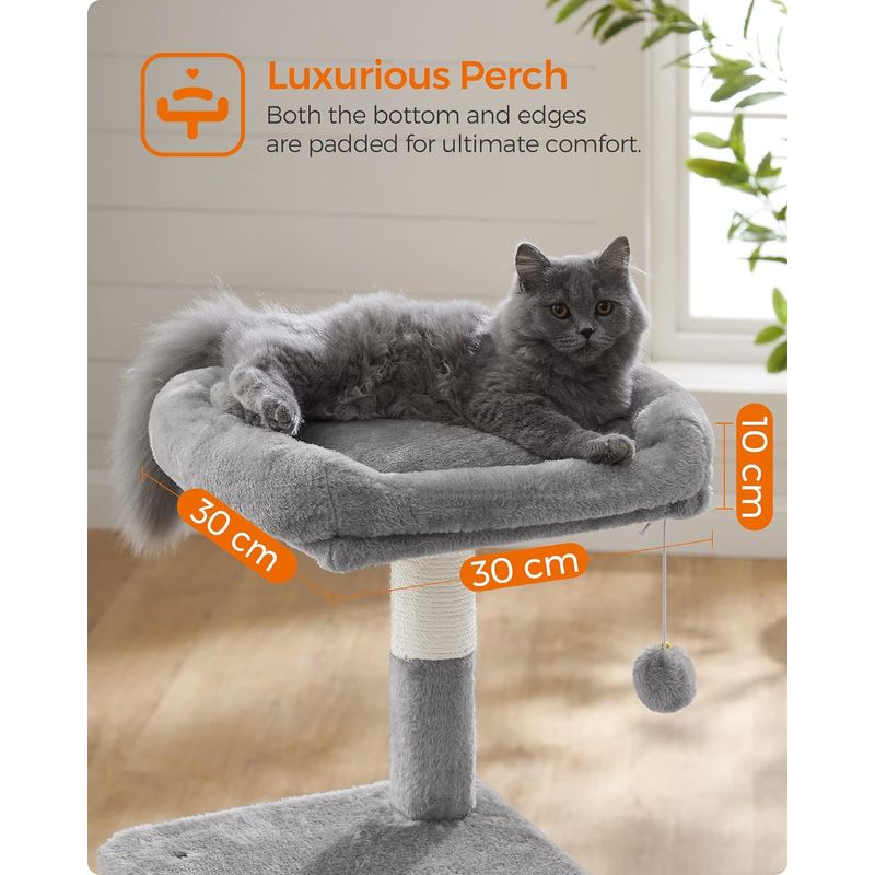 Petshop - Accesorii petshop - Jucarii animale - Ansambluri de joaca - Ansamblu joaca pisici tip copac cu culcus ascunzatoare, 50x40x110 cm, stalpi sisal, gri deschis - Infinity.ro