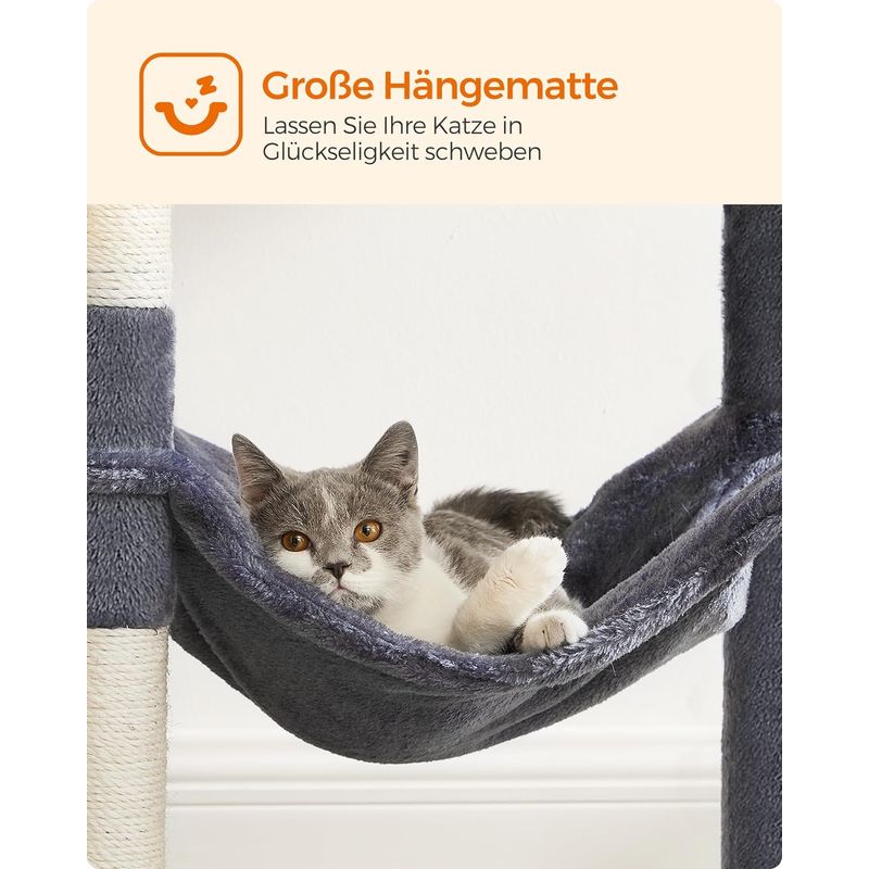 Petshop - Accesorii petshop - Jucarii animale - Ansambluri de joaca - Ansamblu de joaca pentru pisici, tip copac, cu culcus, hamac si ascunzatoare, 55x45x143cm, gri inchis - Infinity.ro