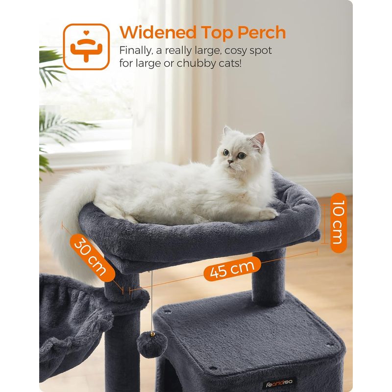 Petshop - Accesorii petshop - Jucarii animale - Ansambluri de joaca - Ansamblu de joaca pentru pisici, tip copac, cu 2 culcusuri si ascunzatoare, 48x48x96cm, gri inchis - Infinity.ro