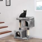 Petshop - Accesorii petshop - Jucarii animale - Ansambluri de joaca - Ansamblu de joaca pentru pisici, plus si sisal, 2 ascunzatori si platforma mare, 60x40x84 cm, gri - Infinity.ro