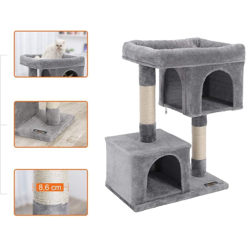 Petshop - Accesorii petshop - Jucarii animale - Ansambluri de joaca - Ansamblu de joaca pentru pisici, plus si sisal, 2 ascunzatori si platforma mare, 60x40x84 cm, gri - Infinity.ro