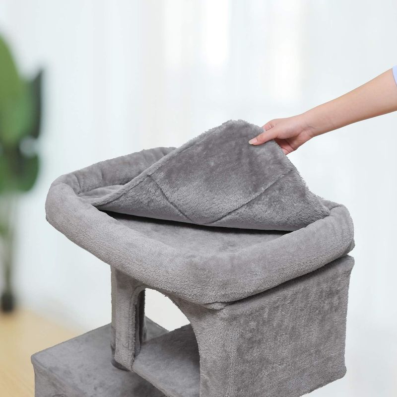 Petshop - Accesorii petshop - Jucarii animale - Ansambluri de joaca - Ansamblu de joaca pentru pisici, plus si sisal, 2 ascunzatori si platforma mare, 60x40x84 cm, gri - Infinity.ro