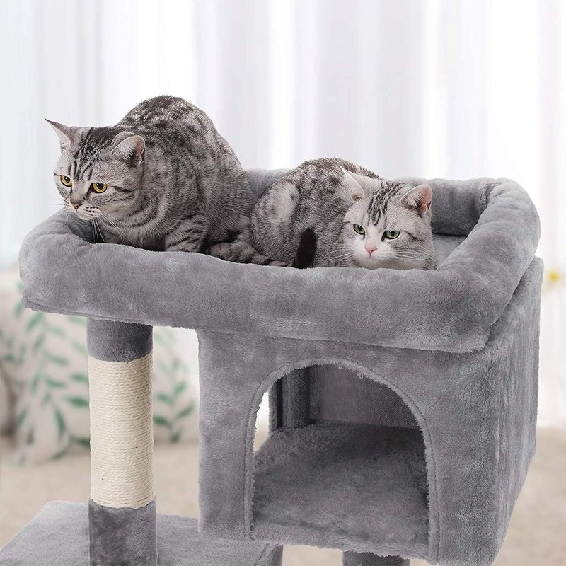 Petshop - Accesorii petshop - Jucarii animale - Ansambluri de joaca - Ansamblu de joaca pentru pisici, plus si sisal, 2 ascunzatori si platforma mare, 60x40x84 cm, gri - Infinity.ro