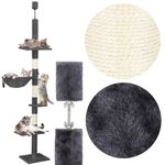 Petshop - Accesorii petshop - Jucarii animale - Ansambluri de joaca - Ansamblu joaca pisici stalp catarat pana la tavan reglabil, 240-265 cm, stalpi sisal, gri inchis - Infinity.ro