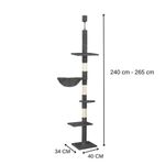 Petshop - Accesorii petshop - Jucarii animale - Ansambluri de joaca - Ansamblu joaca pisici stalp catarat pana la tavan reglabil, 240-265 cm, stalpi sisal, gri inchis - Infinity.ro