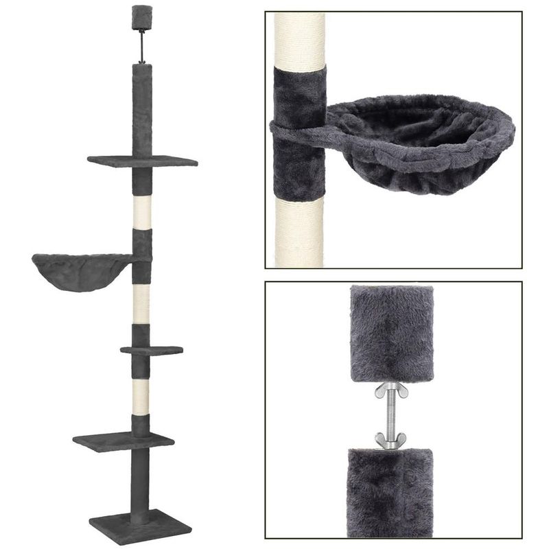 Petshop - Accesorii petshop - Jucarii animale - Ansambluri de joaca - Ansamblu joaca pisici stalp catarat pana la tavan reglabil, 240-265 cm, stalpi sisal, gri inchis - Infinity.ro