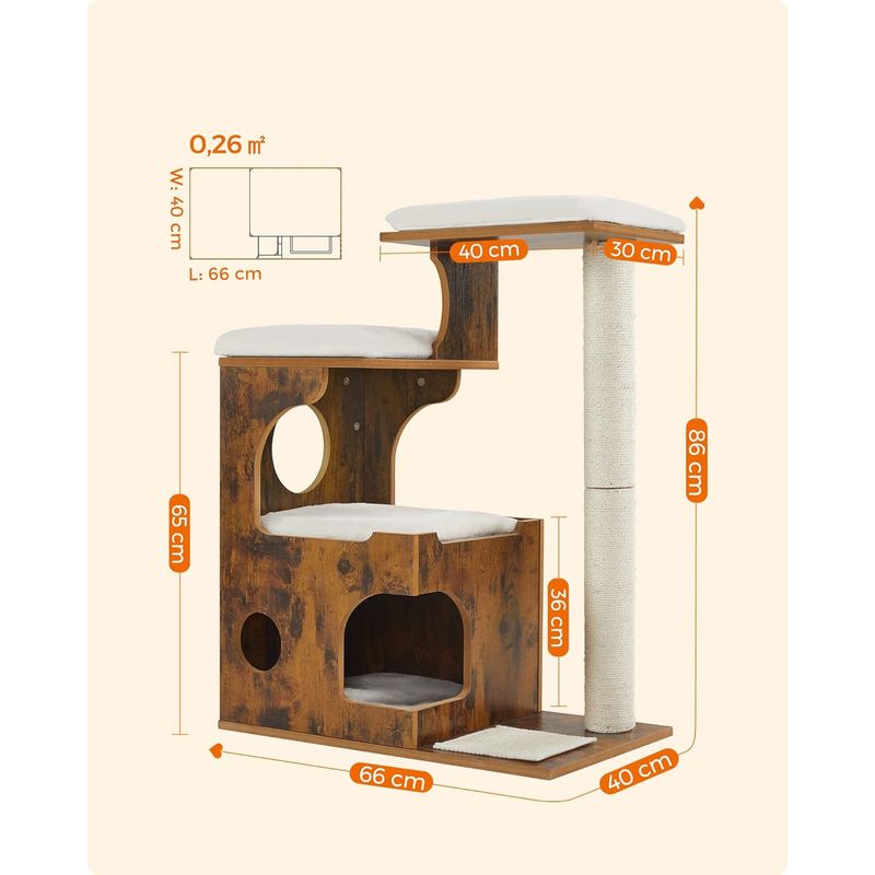 Petshop - Accesorii petshop - Jucarii animale - Ansambluri de joaca - Ansamblu de joaca pentru pisici, tip mobilier, MDF, cu 3 culcusuri si ascunzatoare, 66x40x86cm, maro rustic - Infinity.ro