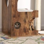 Petshop - Accesorii petshop - Jucarii animale - Ansambluri de joaca - Ansamblu de joaca pentru pisici, tip mobilier, MDF, cu 3 culcusuri si ascunzatoare, 66x40x86cm, maro rustic - Infinity.ro