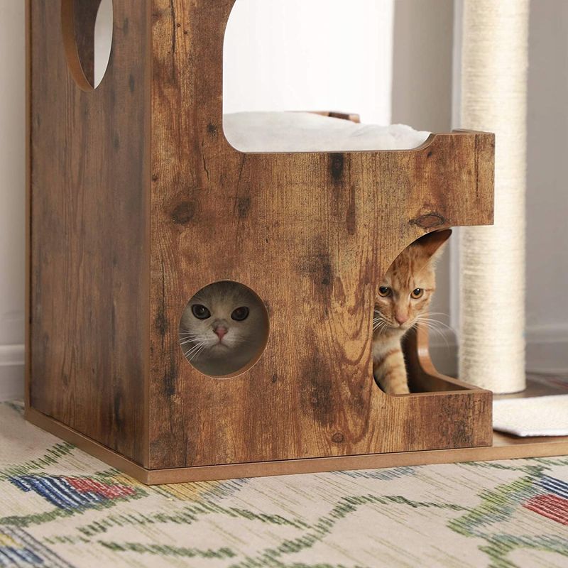 Petshop - Accesorii petshop - Jucarii animale - Ansambluri de joaca - Ansamblu de joaca pentru pisici, tip mobilier, MDF, cu 3 culcusuri si ascunzatoare, 66x40x86cm, maro rustic - Infinity.ro