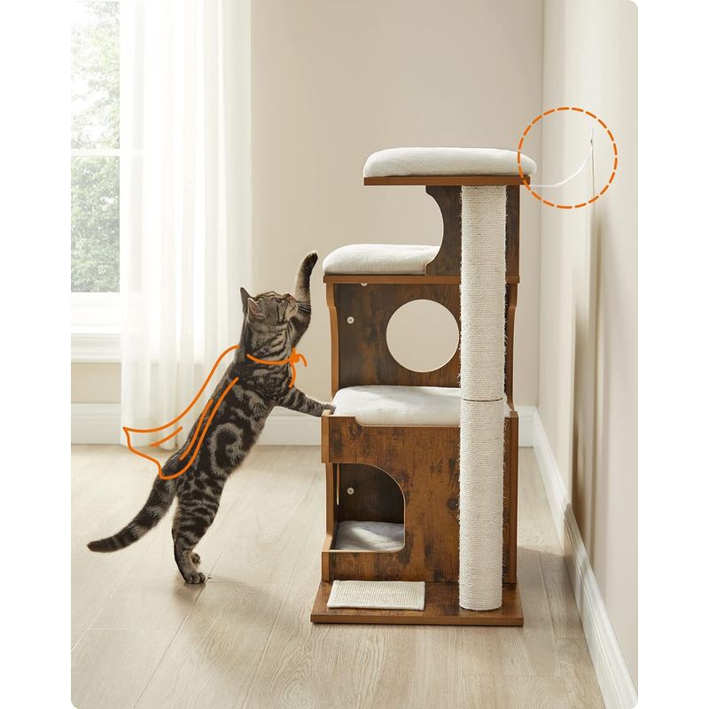 Petshop - Accesorii petshop - Jucarii animale - Ansambluri de joaca - Ansamblu de joaca pentru pisici, tip mobilier, MDF, cu 3 culcusuri si ascunzatoare, 66x40x86cm, maro rustic - Infinity.ro