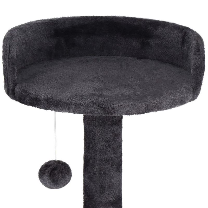 Petshop - Accesorii petshop - Jucarii animale - Ansambluri de joaca - Ansamblu joaca pisici 5 niveluri cu pestera, culcus si pompon sisal, 7 stalpi zgariat, 49x34x87 cm, grafit - Infinity.ro