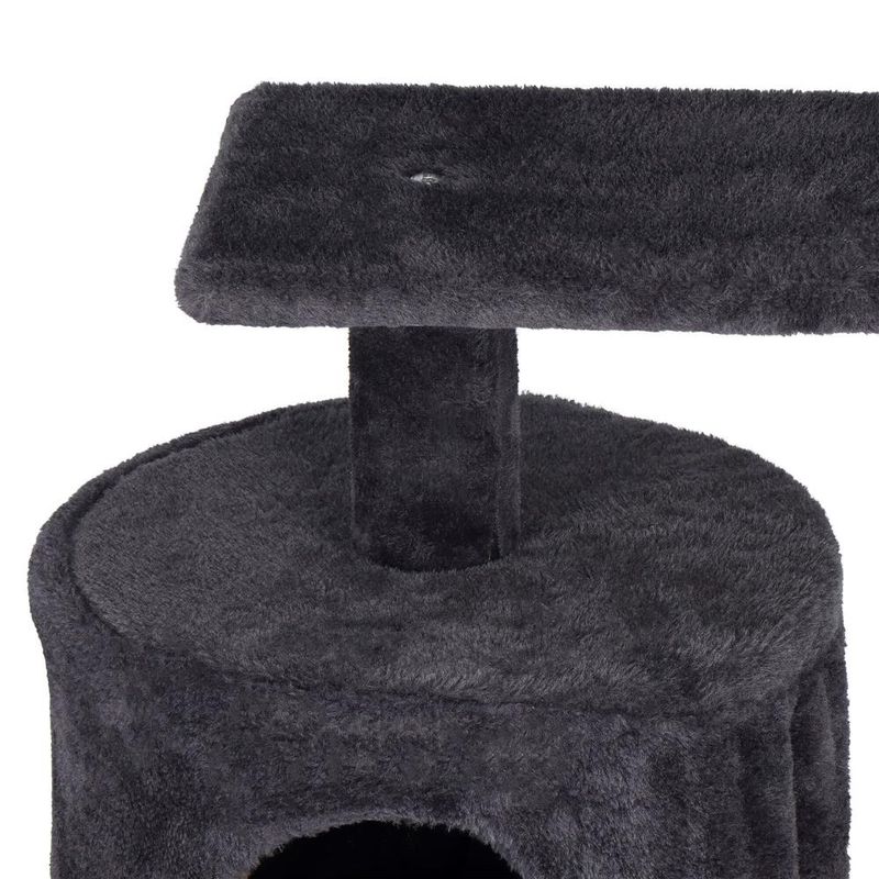 Petshop - Accesorii petshop - Jucarii animale - Ansambluri de joaca - Ansamblu joaca pisici 5 niveluri cu pestera, culcus si pompon sisal, 7 stalpi zgariat, 49x34x87 cm, grafit - Infinity.ro