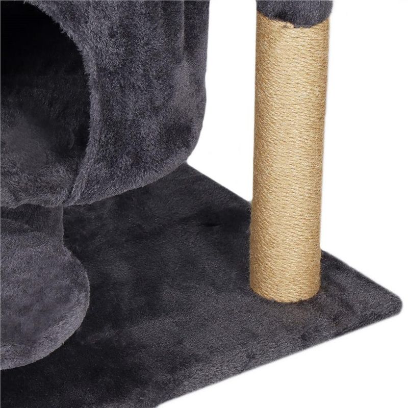 Petshop - Accesorii petshop - Jucarii animale - Ansambluri de joaca - Ansamblu joaca pisici 5 niveluri cu pestera, culcus si pompon sisal, 7 stalpi zgariat, 49x34x87 cm, grafit - Infinity.ro