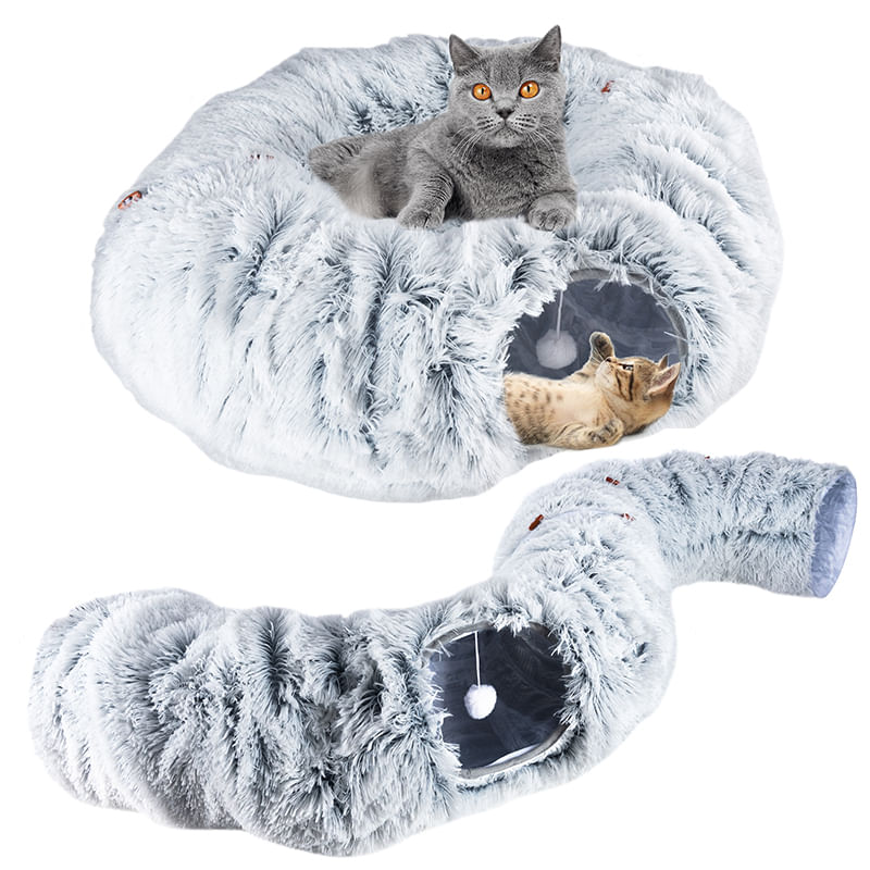 Petshop - Accesorii petshop - Jucarii animale - Ansambluri de joaca - Tunel joaca pisici plus transformabil in pat rotund, 85 cm, flexibil complet, gri - Infinity.ro