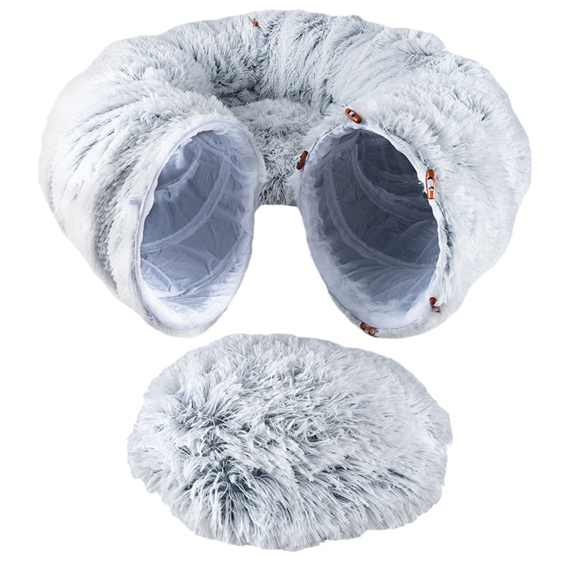 Petshop - Accesorii petshop - Jucarii animale - Ansambluri de joaca - Tunel joaca pisici plus transformabil in pat rotund, 85 cm, flexibil complet, gri - Infinity.ro