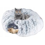Petshop - Accesorii petshop - Jucarii animale - Ansambluri de joaca - Tunel joaca pisici plus transformabil in pat rotund, 85 cm, flexibil complet, gri - Infinity.ro