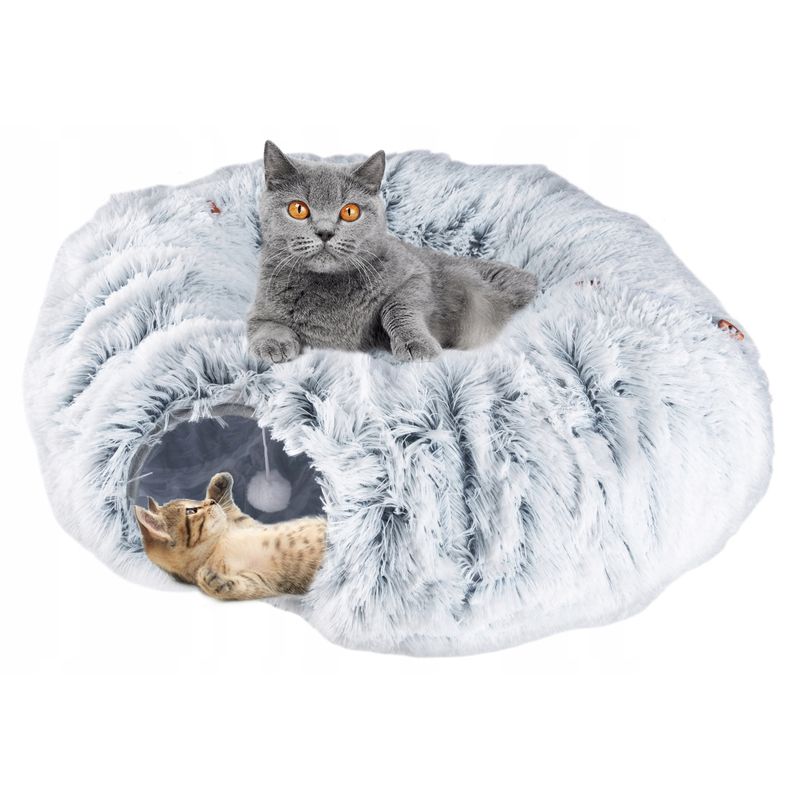 Petshop - Accesorii petshop - Jucarii animale - Ansambluri de joaca - Tunel joaca pisici plus transformabil in pat rotund, 85 cm, flexibil complet, gri - Infinity.ro