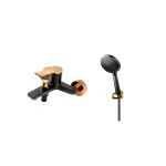 Casa si Gradina - Sanitare - Lavoar baie si accesorii - Baterii sanitare - Baterie cada FDesign Seppia, aparenta, diverter, set dus, mat, negru/cupru, FD1-SPA-1-25 - Infinity.ro