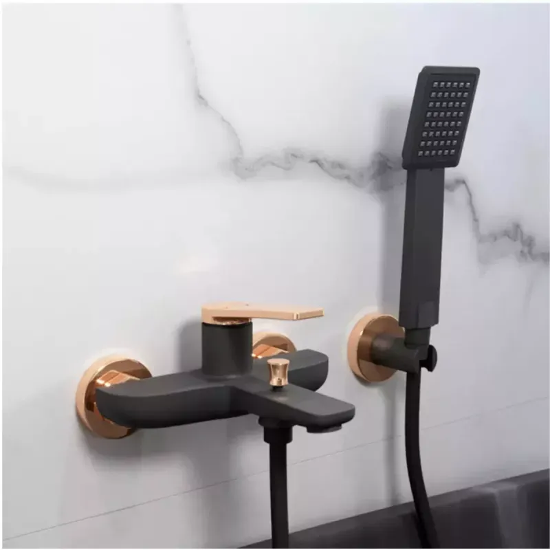 Casa si Gradina - Sanitare - Lavoar baie si accesorii - Baterii sanitare - Baterie cada FDesign Seppia, aparenta, diverter, set dus, mat, negru/cupru, FD1-SPA-1-25 - Infinity.ro