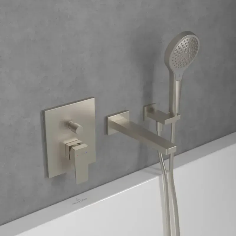 Casa si Gradina - Sanitare - Lavoar baie si accesorii - Baterii sanitare - Baterie cada-dus incastrata Villeroy&Boch Architectura Square nichel periat fara corp ingropat - Infinity.ro